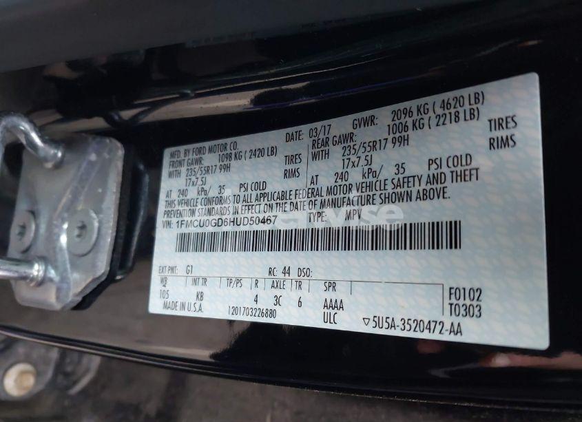 Photo 9 of 2017 Ford Escape SE (VIN 1FMCU0GD6HUD50467)