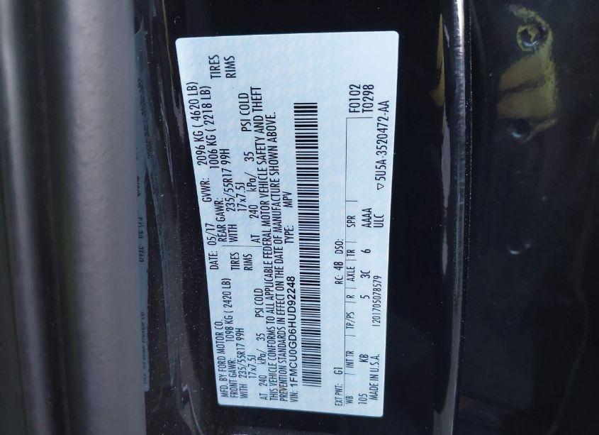 Photo 9 of 2017 Ford Escape SE (VIN 1FMCU0GD6HUD92248)