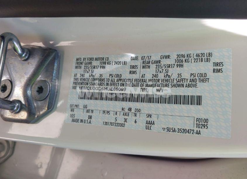 Photo 9 of 2017 Ford Escape SE (VIN 1FMCU0GD6HUE69099)