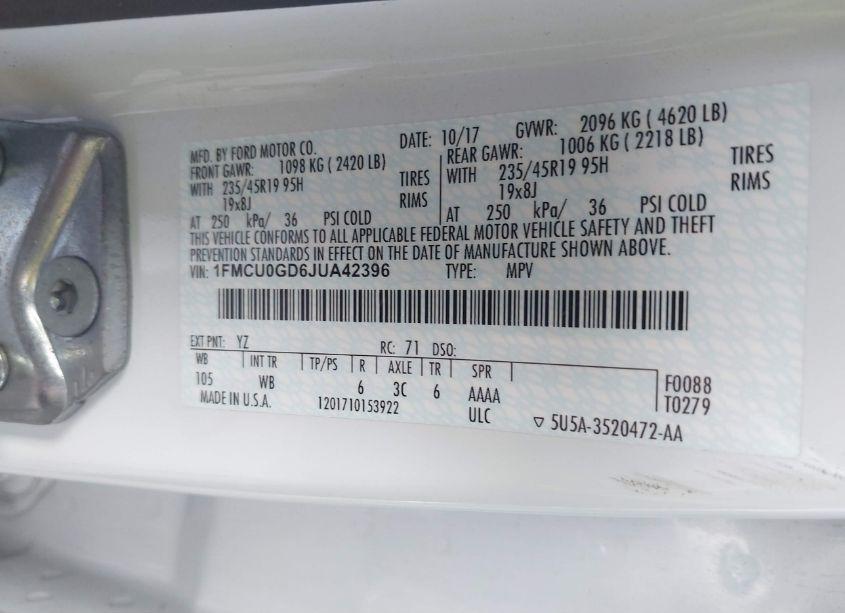 Photo 9 of 2018 Ford Escape SE (VIN 1FMCU0GD6JUA42396)