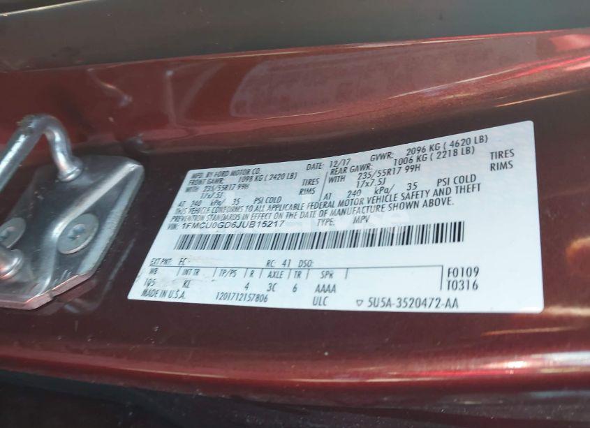 Photo 9 of 2018 Ford Escape SE (VIN 1FMCU0GD6JUB15217)