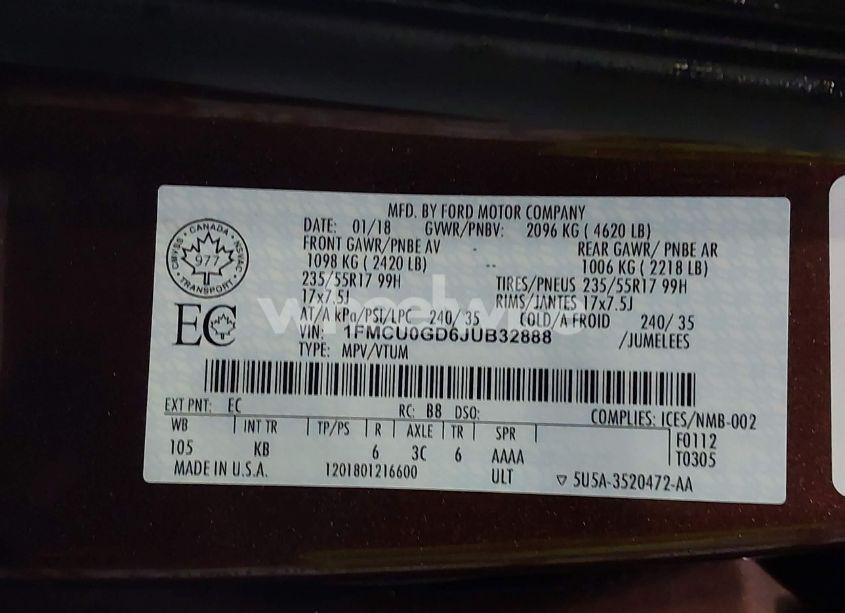 Photo 9 of 2018 Ford Escape SE (VIN 1FMCU0GD6JUB32888)