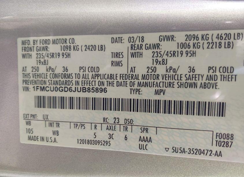 Photo 9 of 2018 Ford Escape SE (VIN 1FMCU0GD6JUB85896)