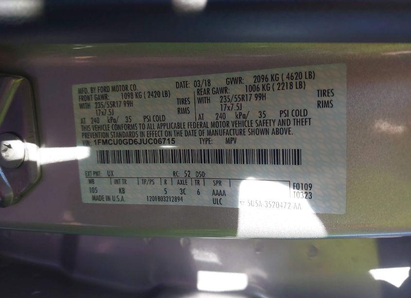 Photo 9 of 2018 Ford Escape SE (VIN 1FMCU0GD6JUC06715)