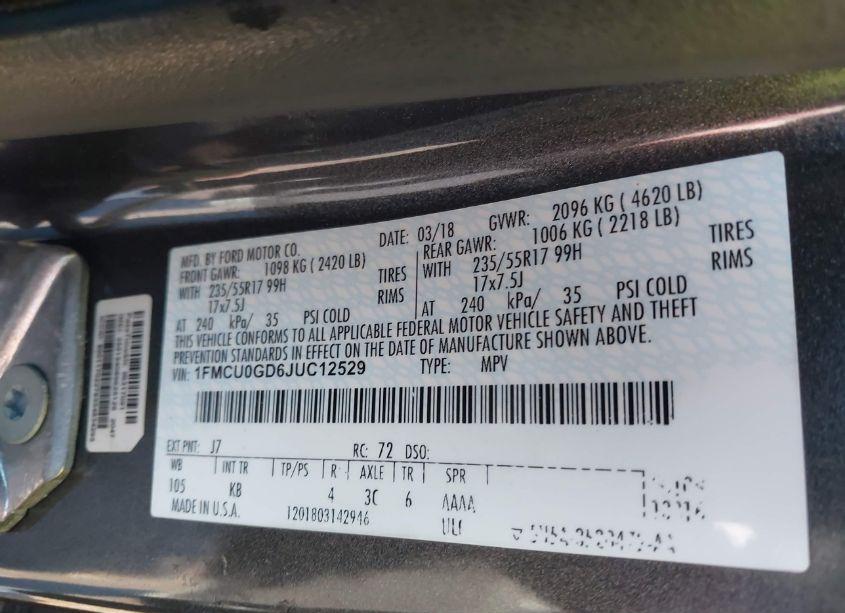 Photo 9 of 2018 Ford Escape SE (VIN 1FMCU0GD6JUC12529)