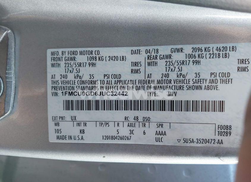 Photo 9 of 2018 Ford Escape SE (VIN 1FMCU0GD6JUC32442)