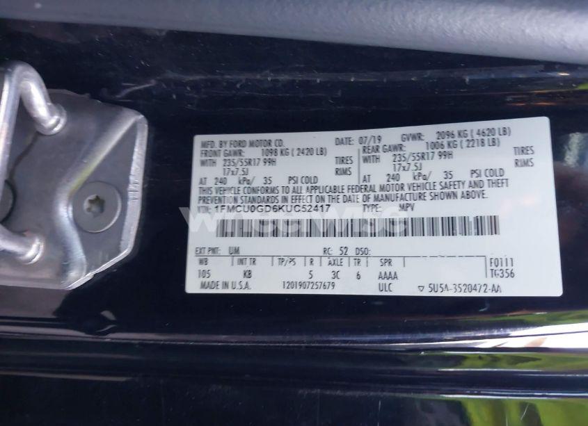 Photo 9 of 2019 Ford Escape SE (VIN 1FMCU0GD6KUC52417)