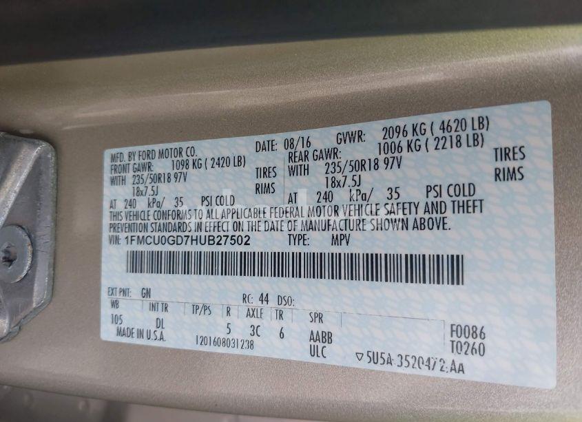 Photo 9 of 2017 Ford Escape SE (VIN 1FMCU0GD7HUB27502)