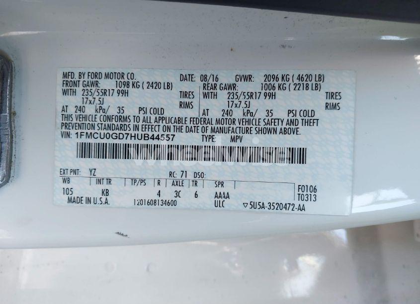 Photo 9 of 2017 Ford Escape SE (VIN 1FMCU0GD7HUB44557)