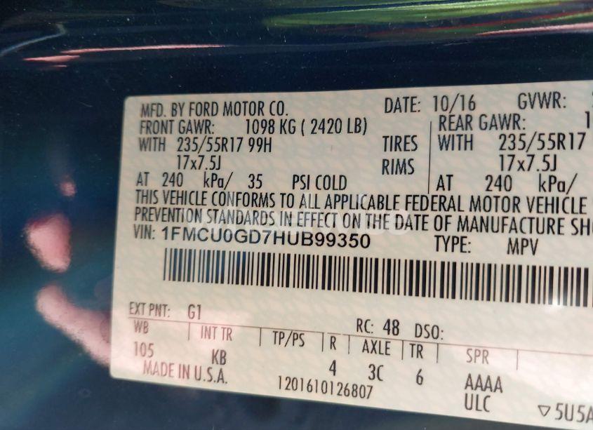 Photo 9 of 2017 Ford Escape SE (VIN 1FMCU0GD7HUB99350)