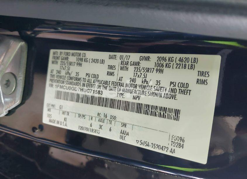 Photo 9 of 2017 Ford Escape SE (VIN 1FMCU0GD7HUC71583)