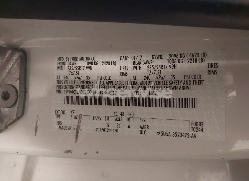 Photo 9 of 2017 Ford Escape SE (VIN 1FMCU0GD7HUC86617)