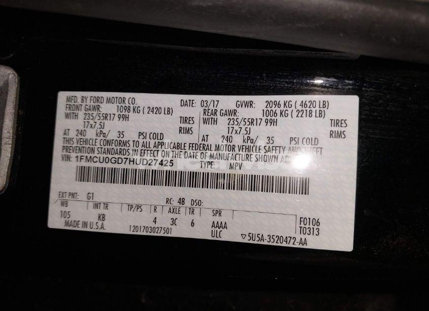 Photo 9 of 2017 Ford Escape SE (VIN 1FMCU0GD7HUD27425)