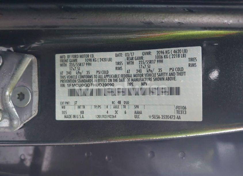 Photo 9 of 2017 Ford Escape SE (VIN 1FMCU0GD7HUD39090)