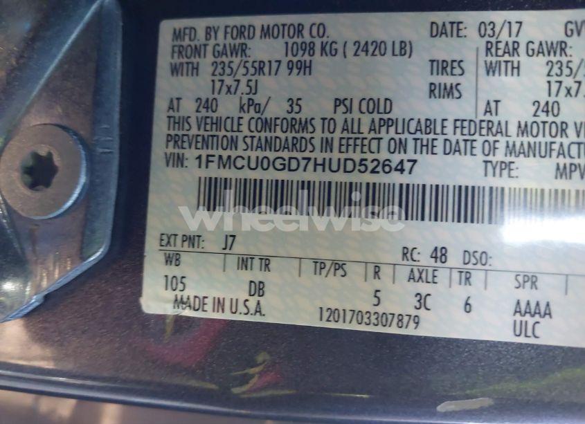 Photo 9 of 2017 Ford Escape SE (VIN 1FMCU0GD7HUD52647)