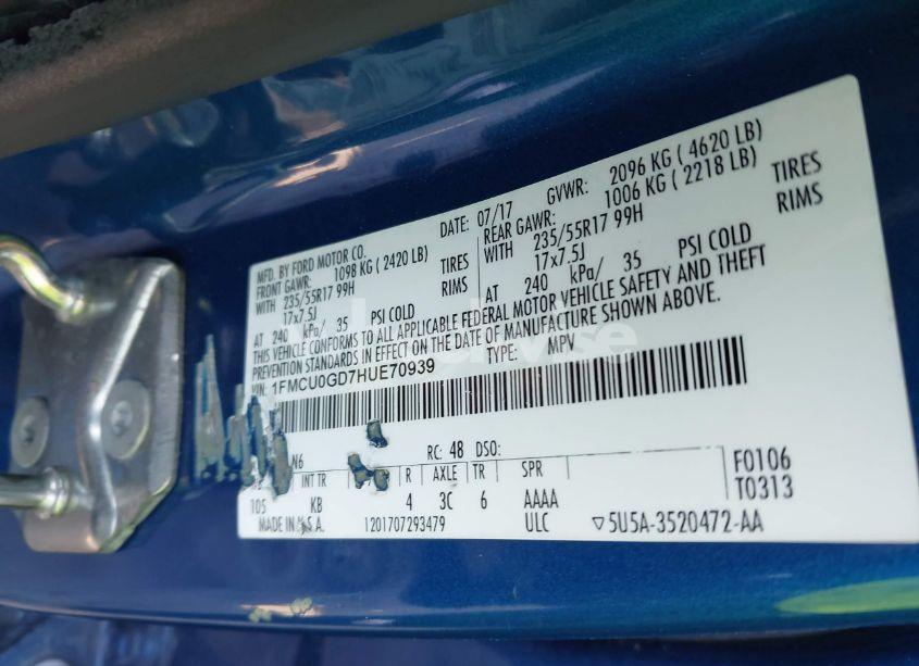 Photo 9 of 2017 Ford Escape SE (VIN 1FMCU0GD7HUE70939)