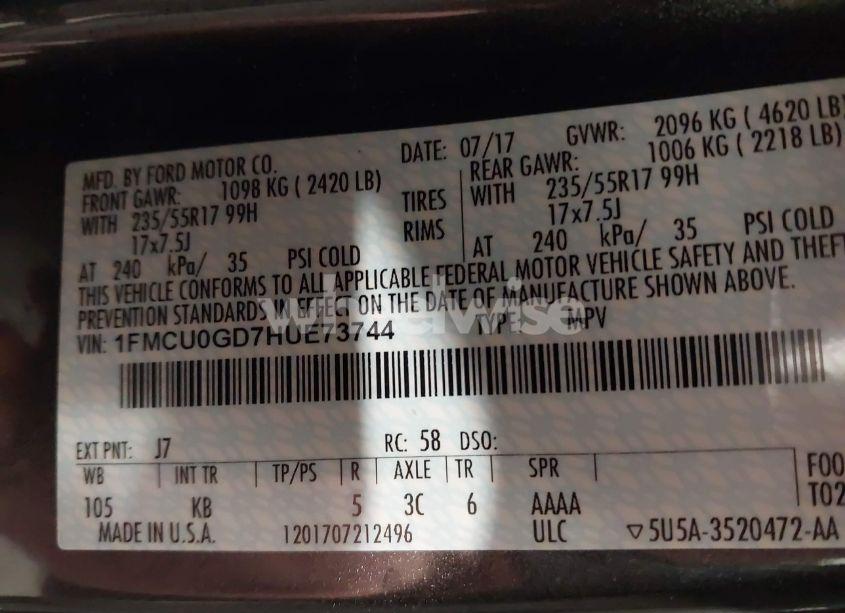 Photo 9 of 2017 Ford Escape SE (VIN 1FMCU0GD7HUE73744)