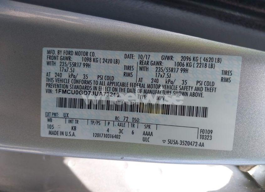 Photo 9 of 2018 Ford Escape SE (VIN 1FMCU0GD7JUA73219)