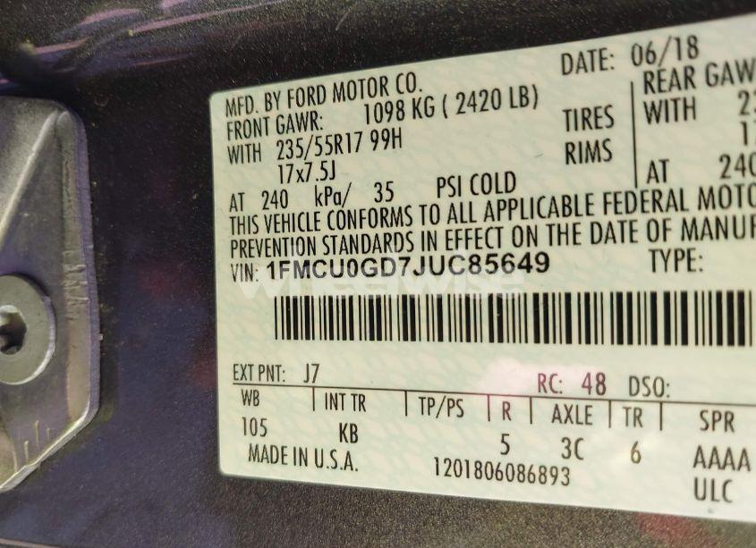 Photo 9 of 2018 Ford Escape SE (VIN 1FMCU0GD7JUC85649)