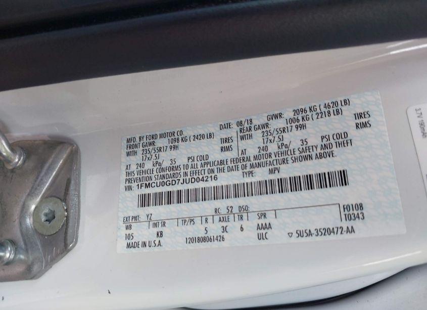 Photo 9 of 2018 Ford Escape SE (VIN 1FMCU0GD7JUD04216)