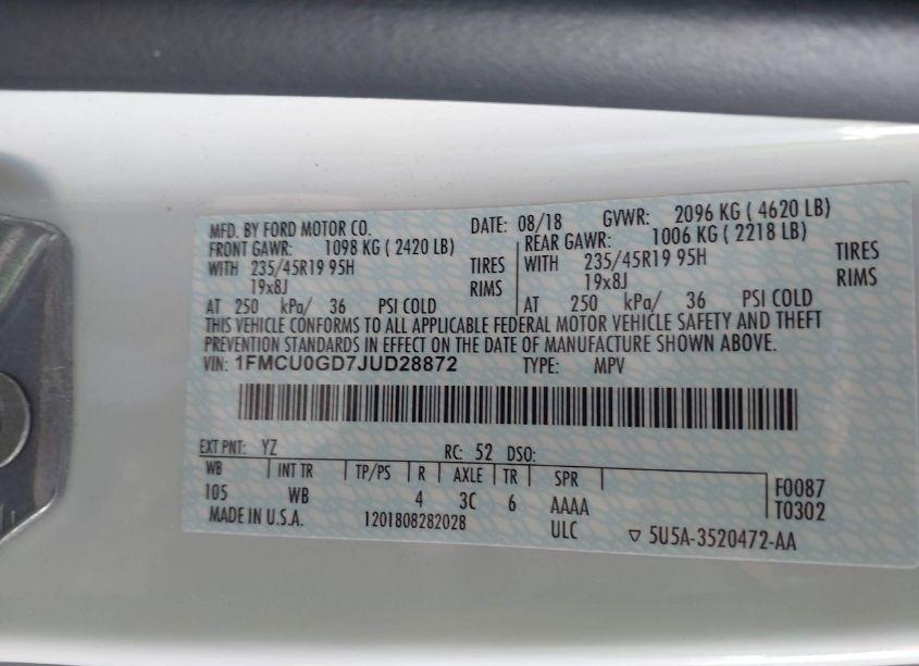 Photo 9 of 2018 Ford Escape SE (VIN 1FMCU0GD7JUD28872)