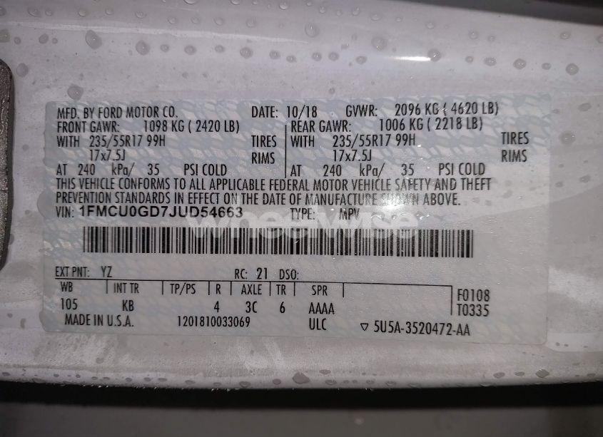 Photo 9 of 2018 Ford Escape SE (VIN 1FMCU0GD7JUD54663)