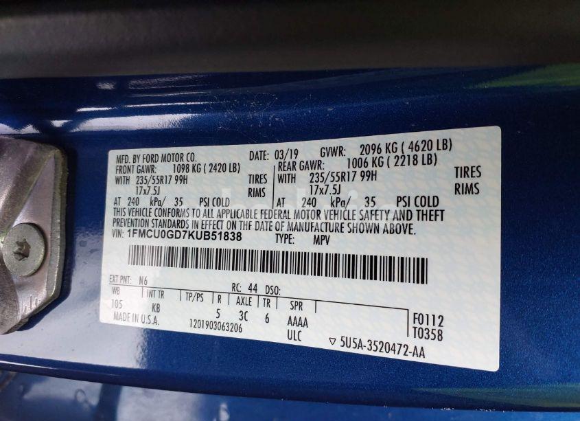 Photo 9 of 2019 Ford Escape SE (VIN 1FMCU0GD7KUB51838)