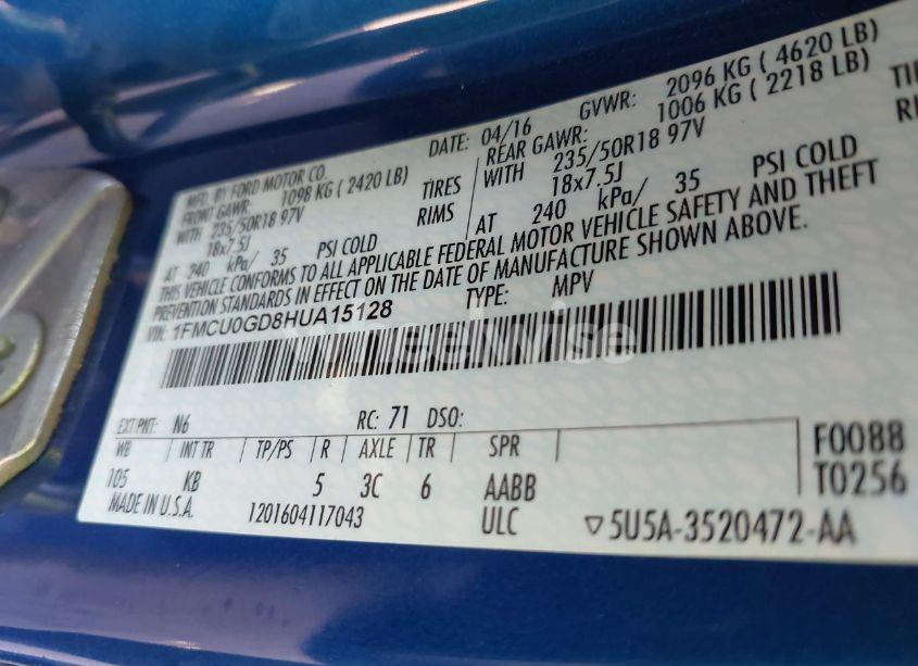 Photo 9 of 2017 Ford Escape SE (VIN 1FMCU0GD8HUA15128)