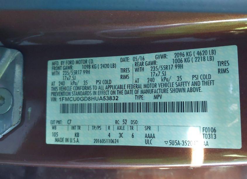 Photo 9 of 2017 Ford Escape SE (VIN 1FMCU0GD8HUA53832)