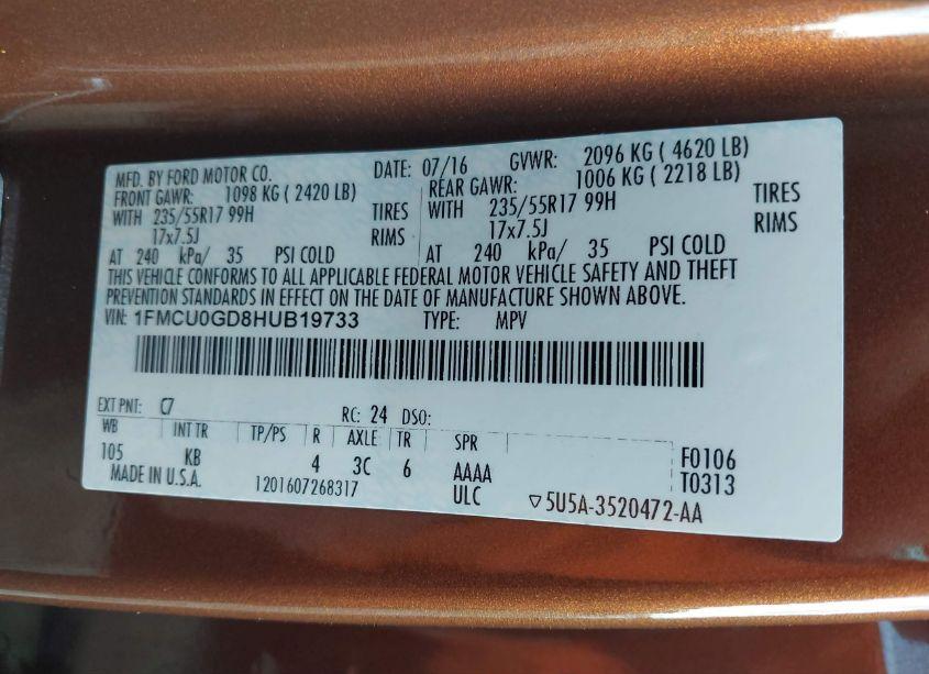 Photo 9 of 2017 Ford Escape SE (VIN 1FMCU0GD8HUB19733)