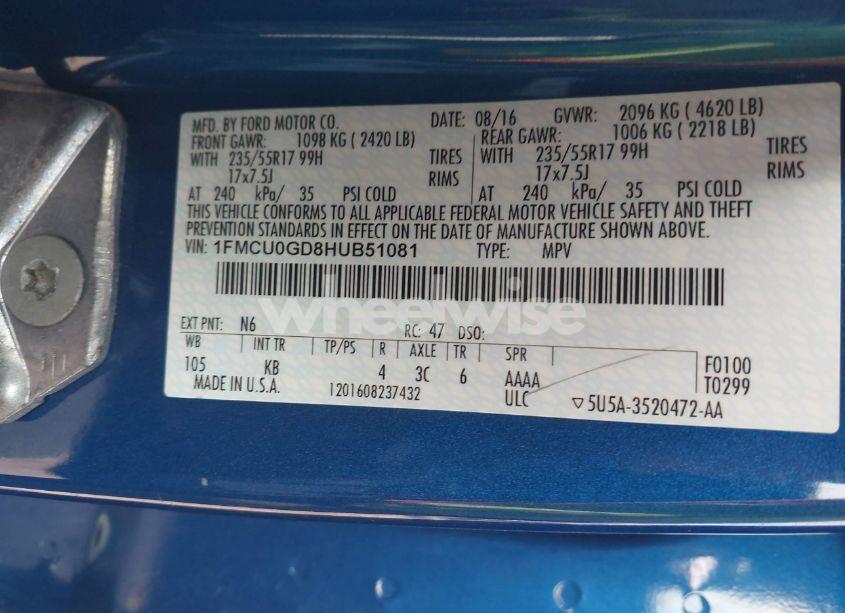 Photo 9 of 2017 Ford Escape SE (VIN 1FMCU0GD8HUB51081)