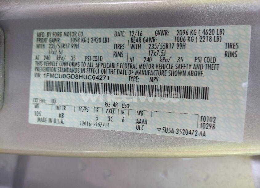 Photo 9 of 2017 Ford Escape SE (VIN 1FMCU0GD8HUC64271)