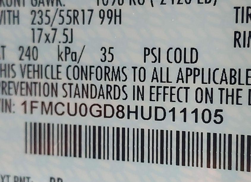 Photo 9 of 2017 Ford Escape SE (VIN 1FMCU0GD8HUD11105)