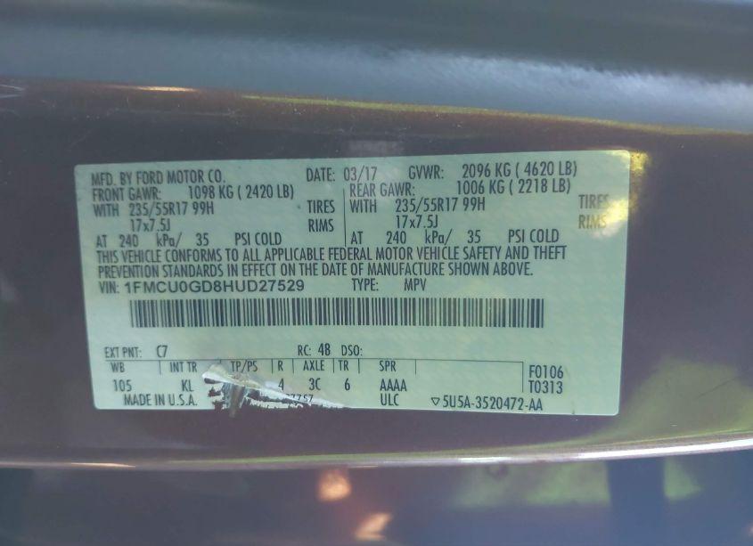 Photo 9 of 2017 Ford Escape SE (VIN 1FMCU0GD8HUD27529)