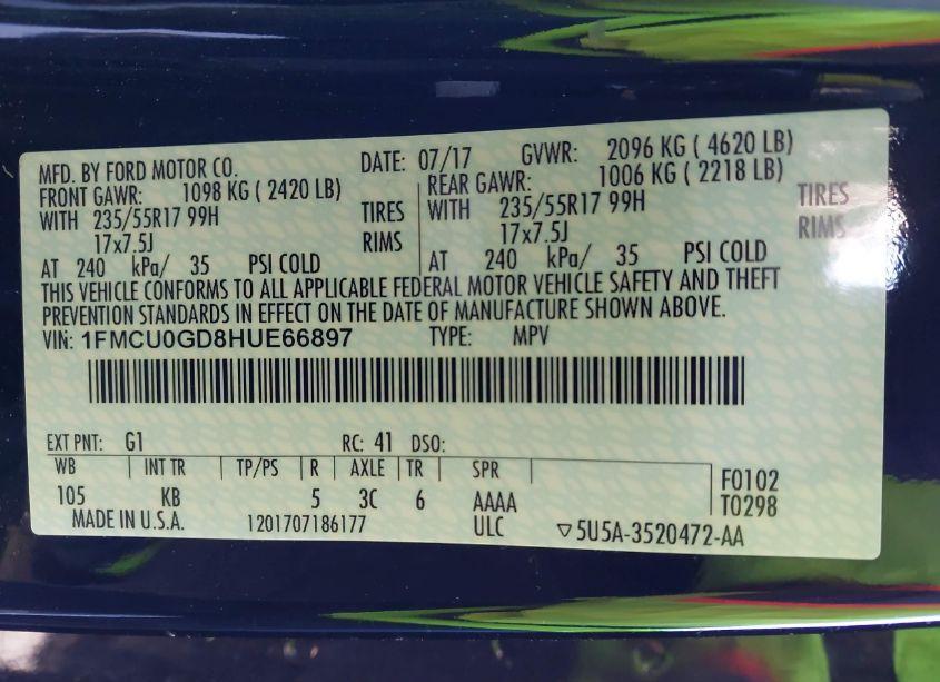 Photo 9 of 2017 Ford Escape SE (VIN 1FMCU0GD8HUE66897)