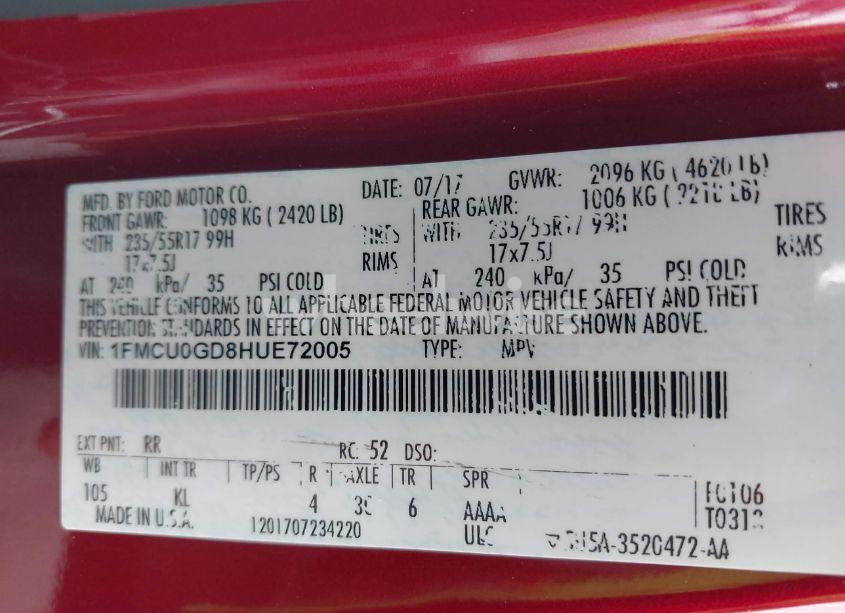 Photo 9 of 2017 Ford Escape SE (VIN 1FMCU0GD8HUE72005)