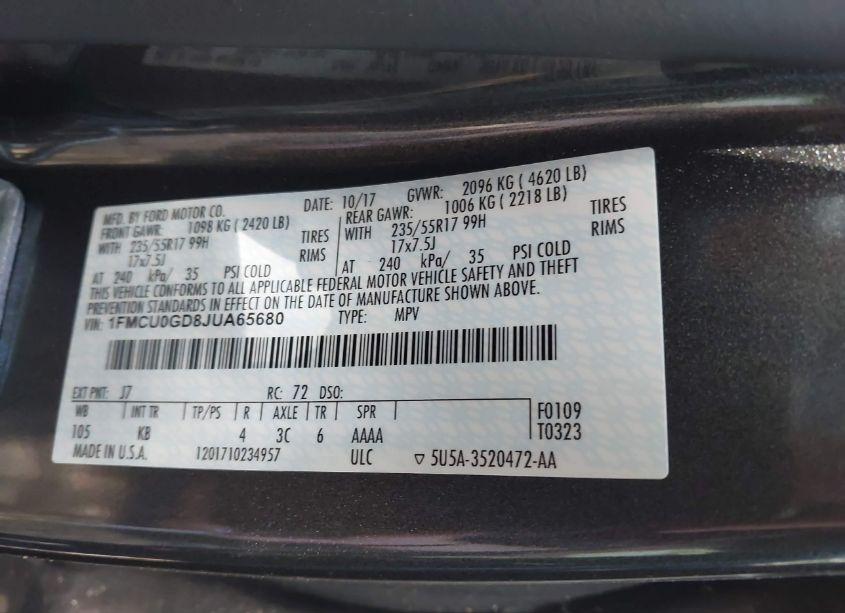 Photo 9 of 2018 Ford Escape SE (VIN 1FMCU0GD8JUA65680)