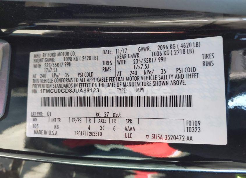 Photo 9 of 2018 Ford Escape SE (VIN 1FMCU0GD8JUA89123)