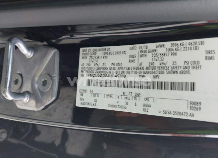 Photo 9 of 2018 Ford Escape SE (VIN 1FMCU0GD8JUB45769)