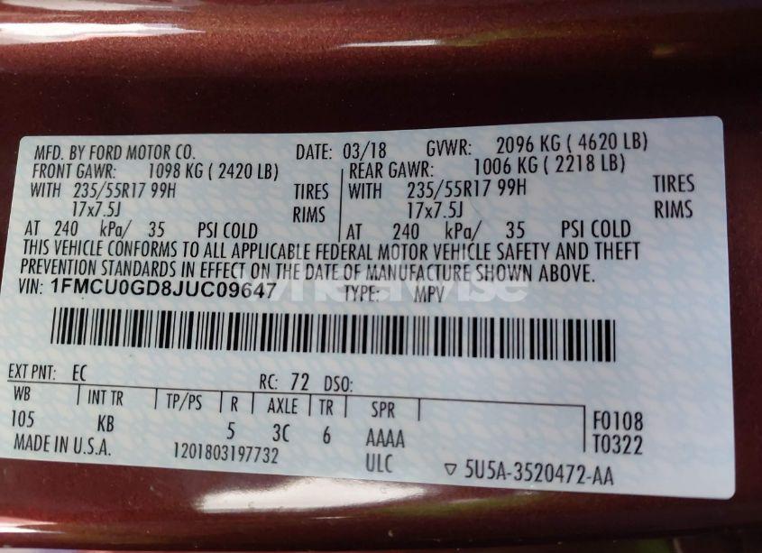 Photo 9 of 2018 Ford Escape SE (VIN 1FMCU0GD8JUC09647)