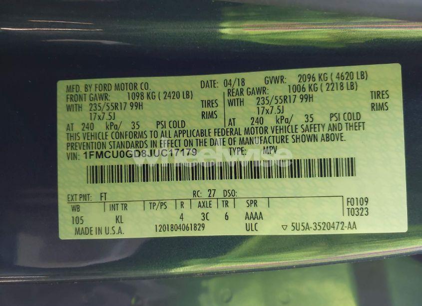 Photo 9 of 2018 Ford Escape SE (VIN 1FMCU0GD8JUC17179)