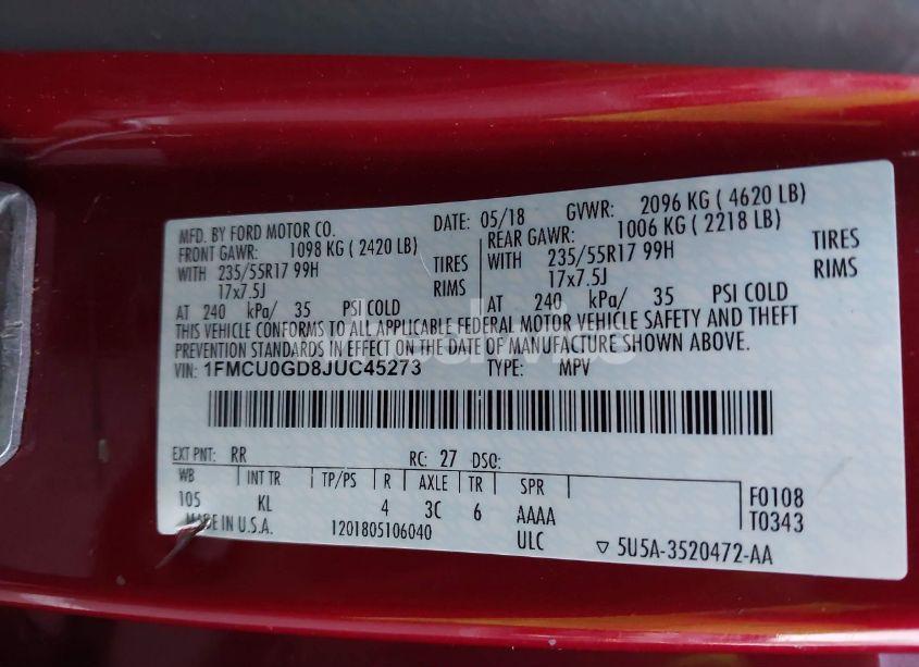 Photo 9 of 2018 Ford Escape SE (VIN 1FMCU0GD8JUC45273)