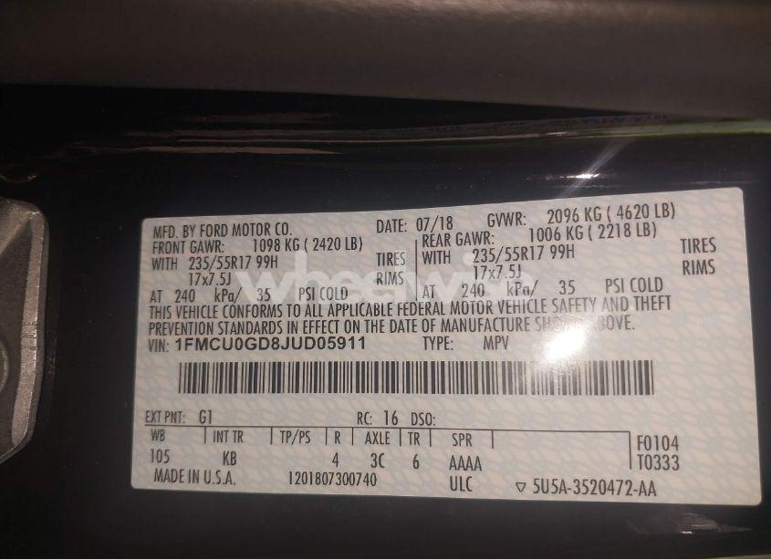 Photo 9 of 2018 Ford Escape SE (VIN 1FMCU0GD8JUD05911)