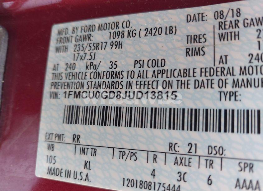 Photo 9 of 2018 Ford Escape SE (VIN 1FMCU0GD8JUD13815)