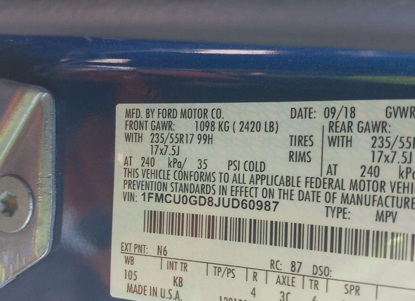 Photo 9 of 2018 Ford Escape SE (VIN 1FMCU0GD8JUD60987)