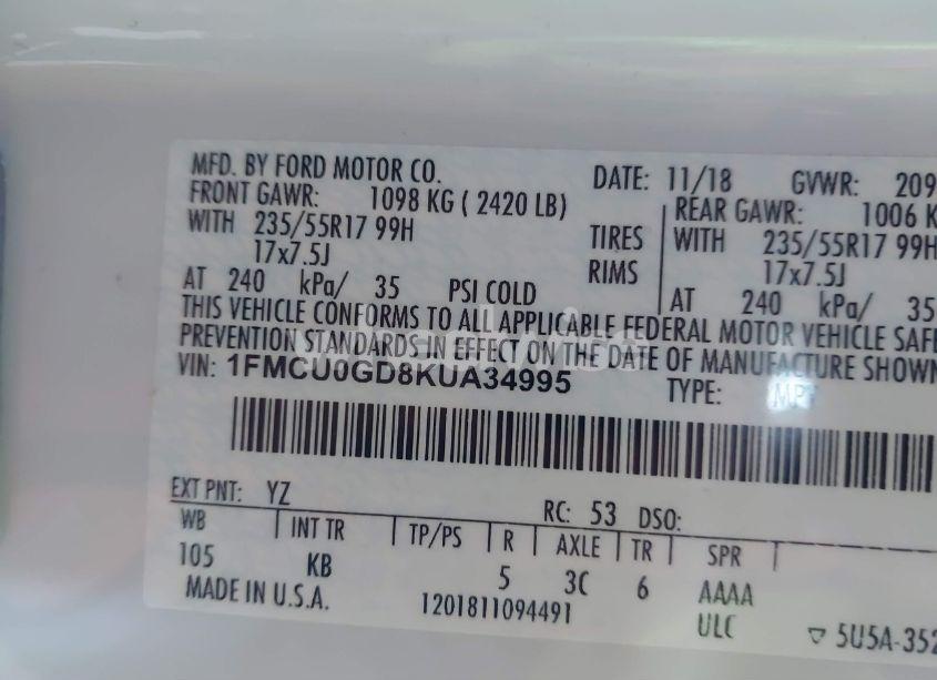 Photo 9 of 2019 Ford Escape SE (VIN 1FMCU0GD8KUA34995)