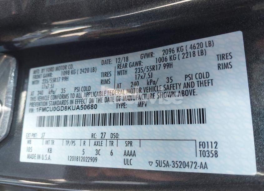 Photo 9 of 2019 Ford Escape SE (VIN 1FMCU0GD8KUA50680)