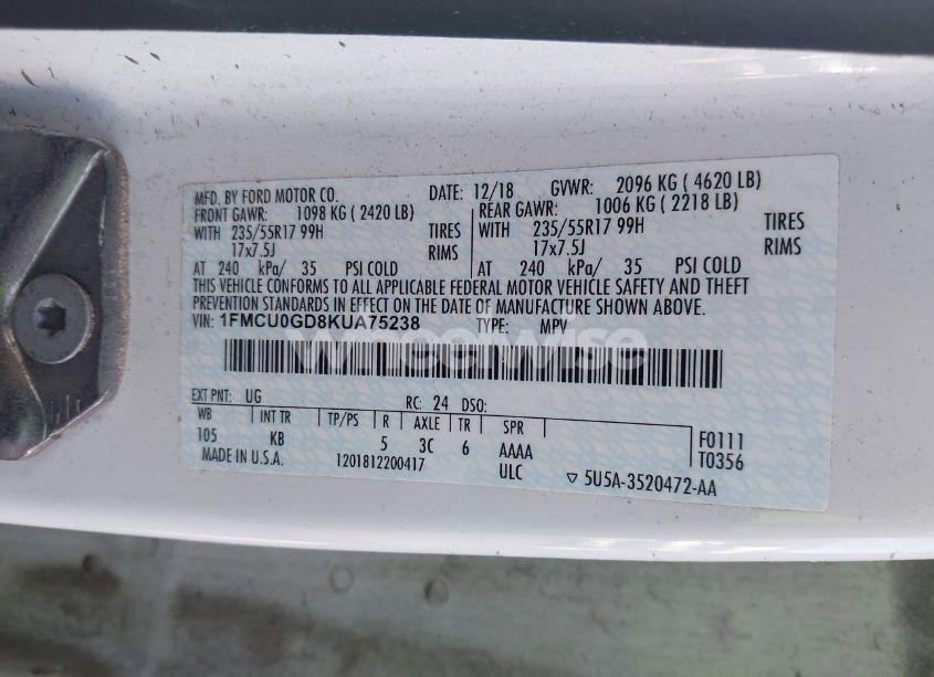 Photo 9 of 2019 Ford Escape SE (VIN 1FMCU0GD8KUA75238)