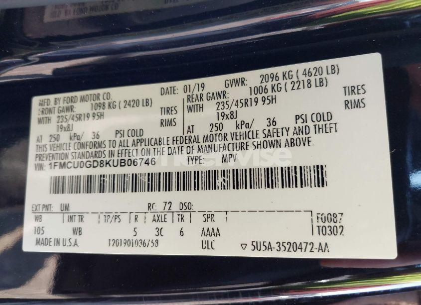 Photo 9 of 2019 Ford Escape SE (VIN 1FMCU0GD8KUB06746)