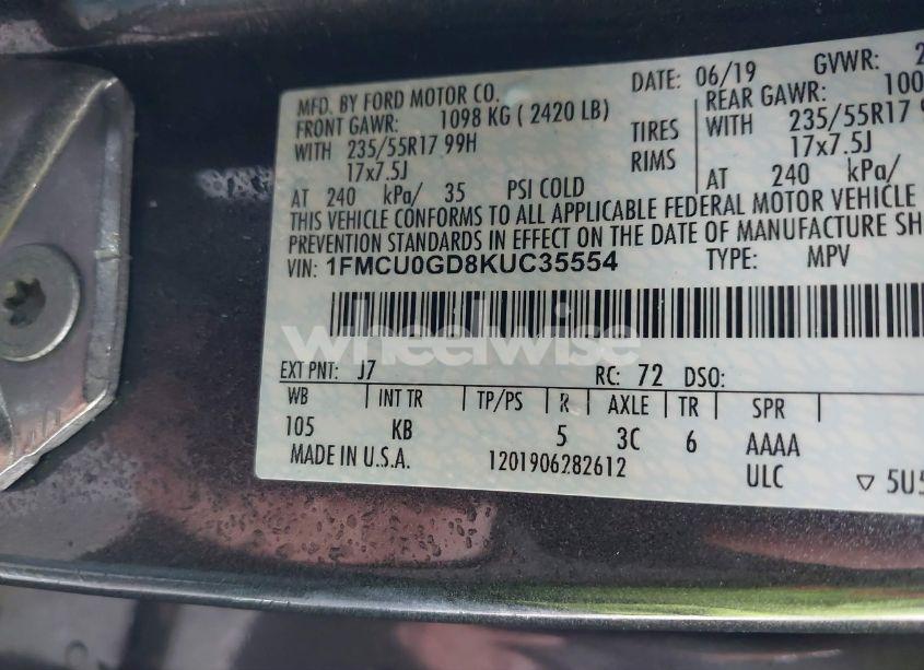 Photo 9 of 2019 Ford Escape SE (VIN 1FMCU0GD8KUC35554)